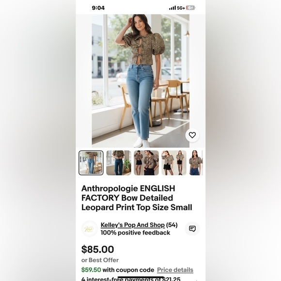 English Factory Animal Print Puff Sleeve Blouse Size Large - Picture 11 of 12